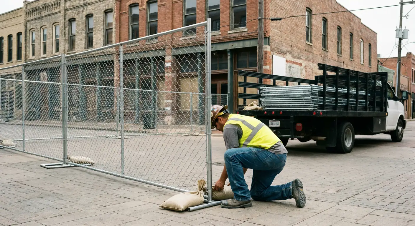 Temporary fence installation in Florissant urban environment