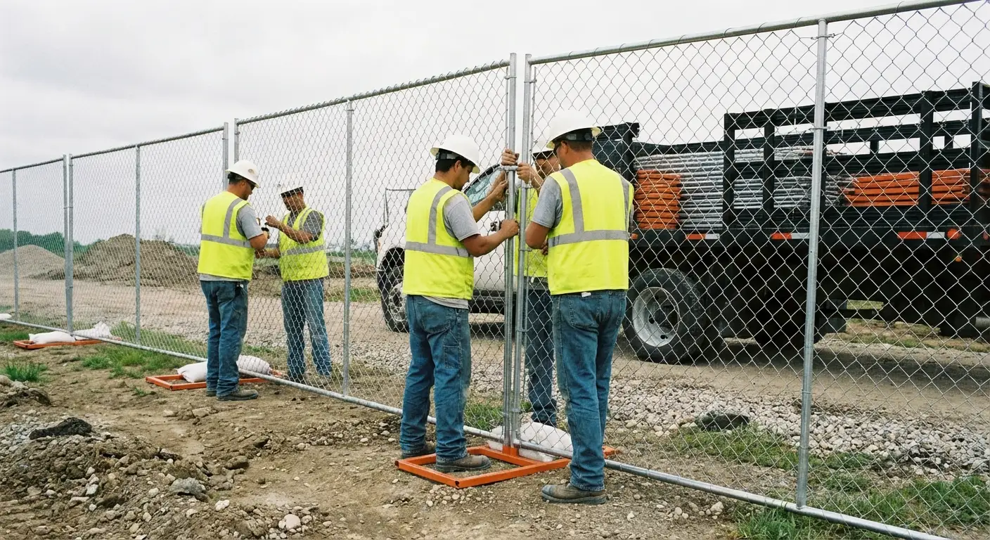 North County Fence Rental team installing temporary fencing in Florissant, MO