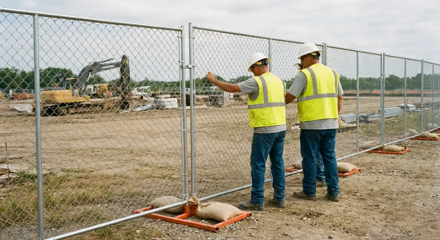 Construction site chain link panel installation in Florissant, MO